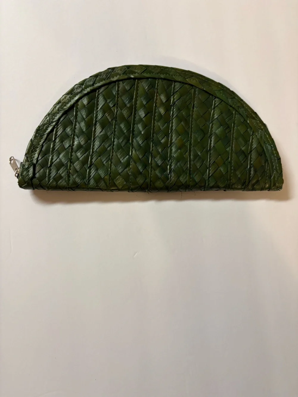 Unbranded Woven Half-Moon Zip Clutch — Dark Green